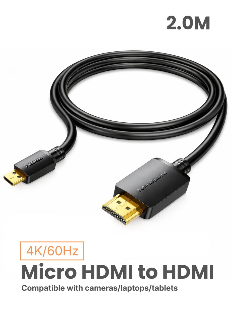 مينديبوريت كابل Mindpure من Micro HDMI إلى HDMI بطول 2 متر، دقة 4K@60Hz HDR، محول Micro HDMI إلى HDMI، سلك HDMI 2.0 عالي السرعة للكاميرا، جوبرو، سوني A6000، وبطاقة التقاط الفيديو - Image 1